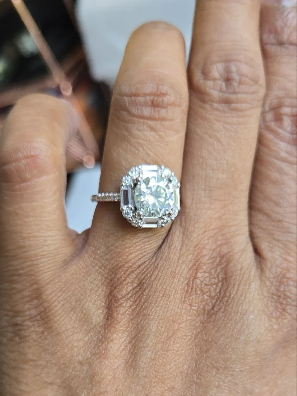 Moissanite Halo Engagement Ring in White Gold